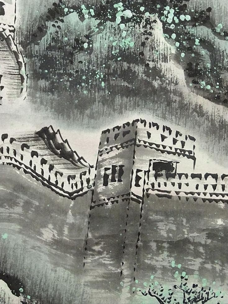 掛軸 金山『長城夏日 万里の長城』中国画 紙本 肉筆 掛け軸 w103015