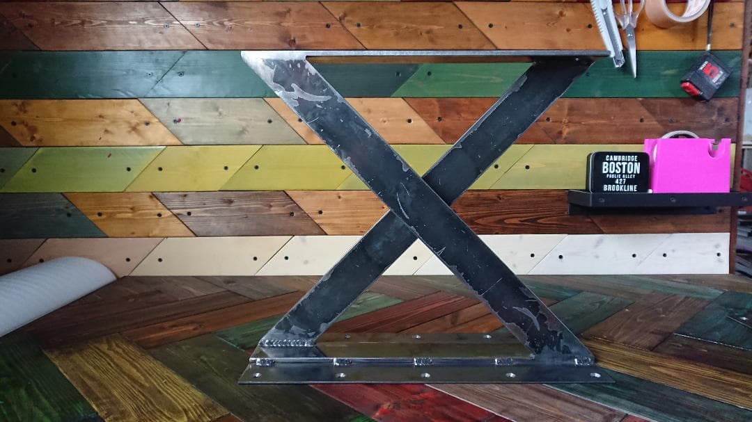 無塗装でアイアンなフラット鉄脚 X型 vol.2 2脚ver. ローテーブル