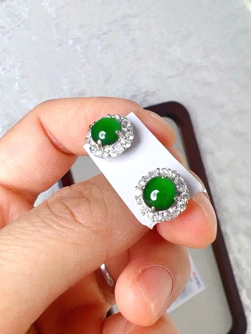 本翡翠グアテマラ産 氷辣緑帝王緑S925シルバーイヤリング NGTC鑑定