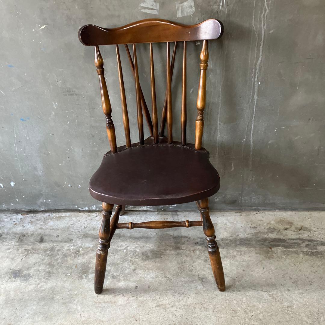 ヴィンテージ スピンドルバッグ ウィンザーチェア レザー アンティーク 椅子
