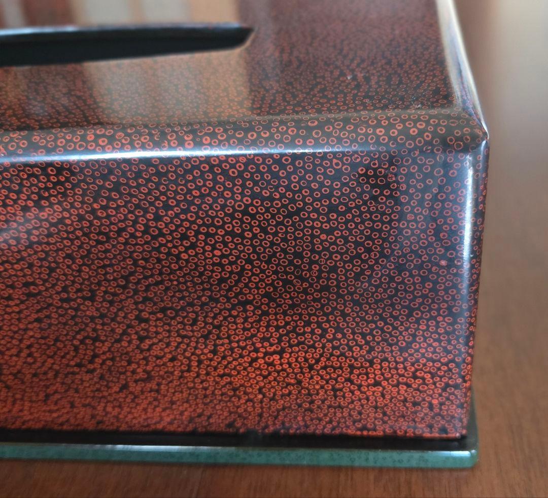 七々子塗り 津軽塗 ティッシュボックス 黒に朱