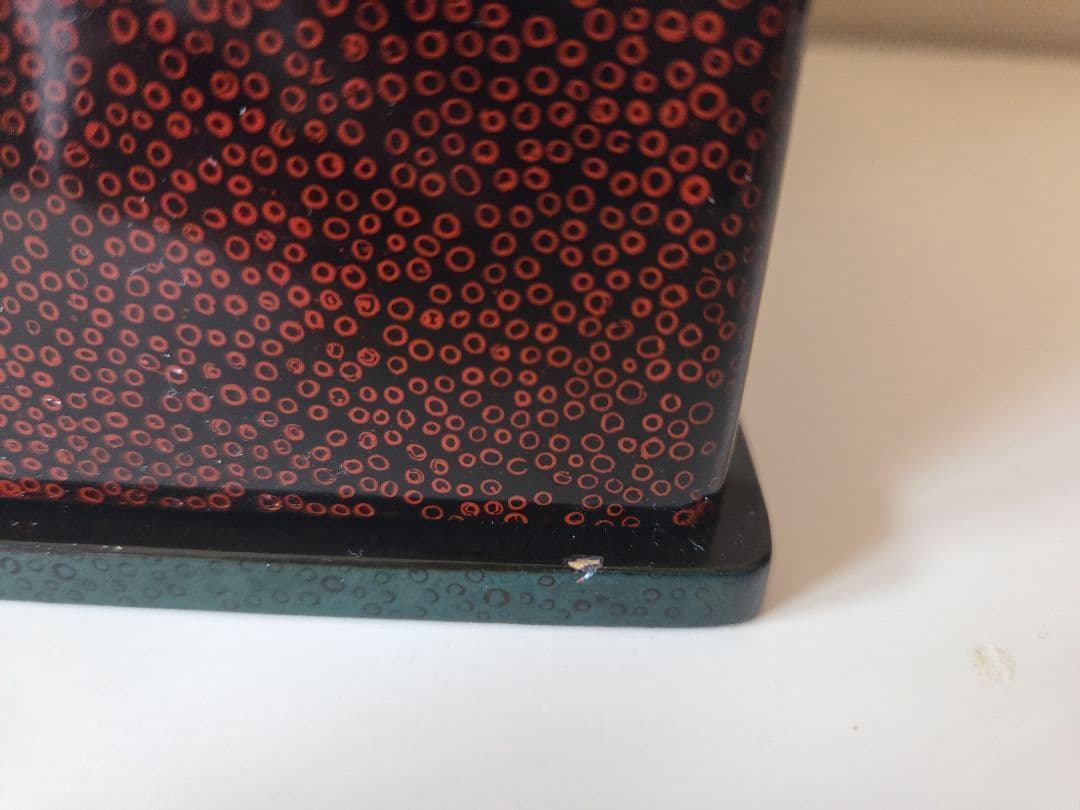 七々子塗り 津軽塗 ティッシュボックス 黒に朱