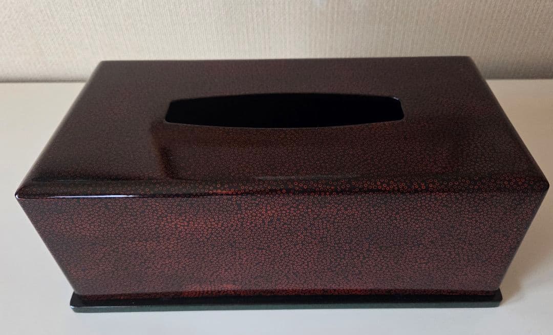 七々子塗り 津軽塗 ティッシュボックス 黒に朱