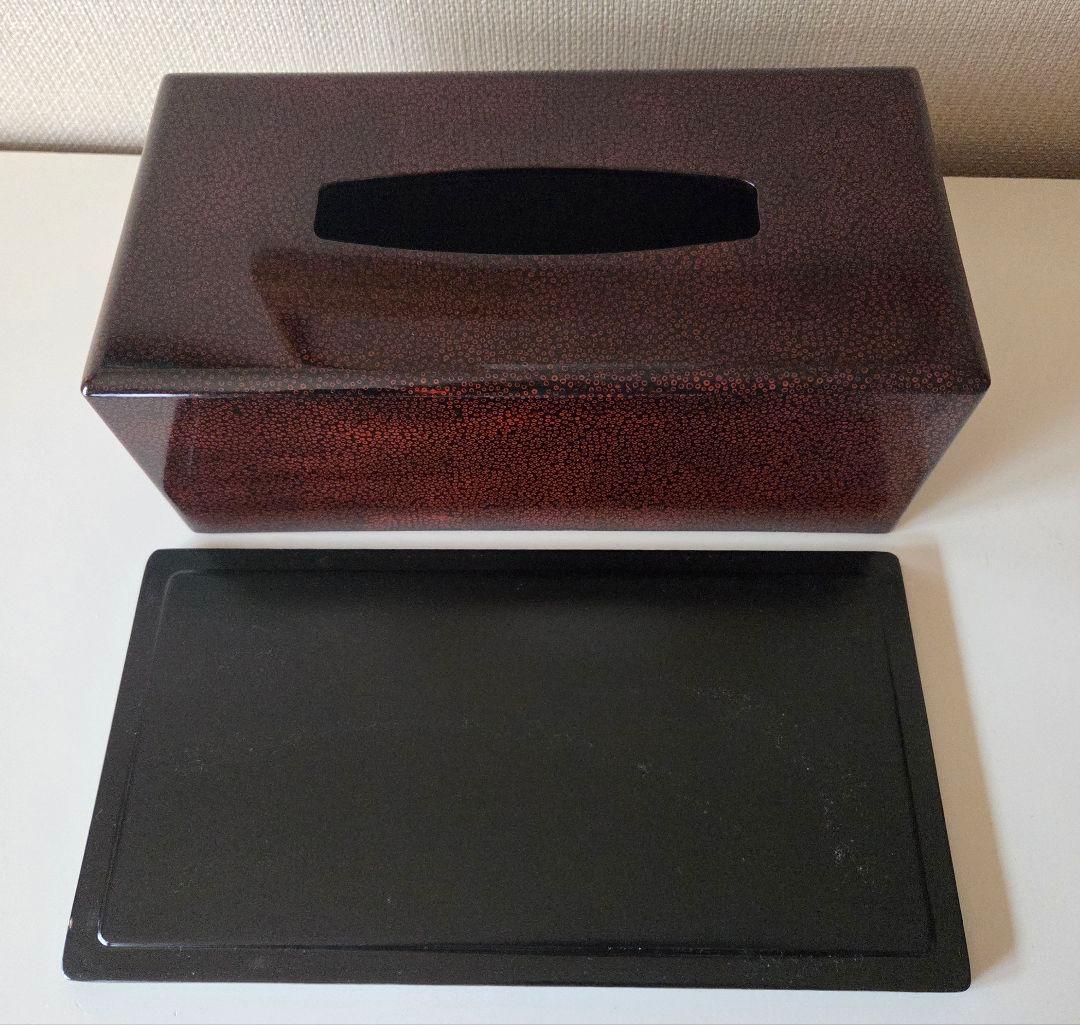 七々子塗り 津軽塗 ティッシュボックス 黒に朱