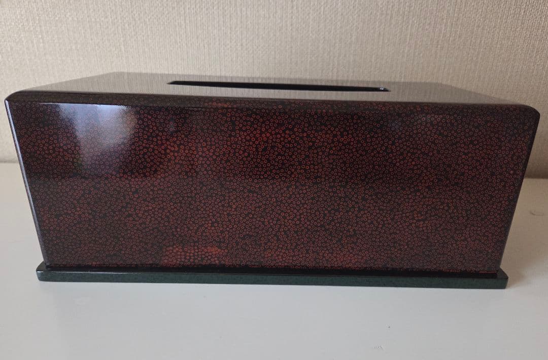 七々子塗り 津軽塗 ティッシュボックス 黒に朱
