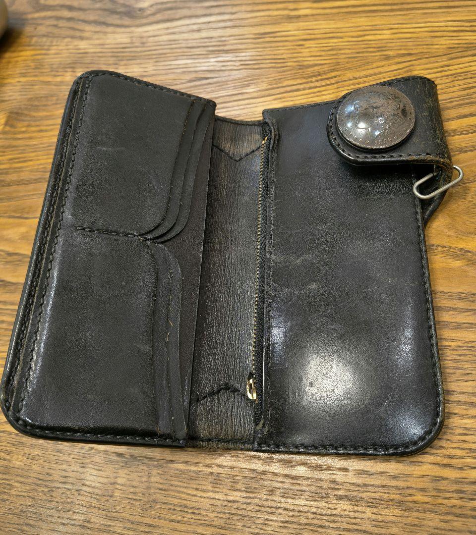 黒レザー長財布 シャークレザーウォレット