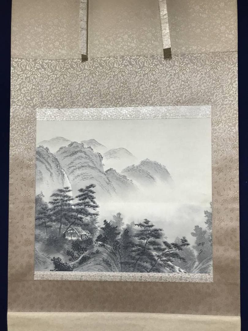 輝夫/山邨晴日/山水図/横物/掛軸/名家伝来/AB-827