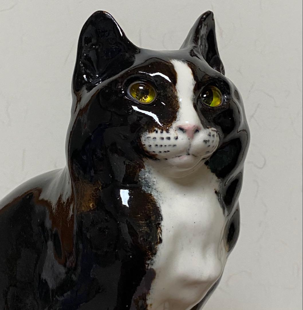 モデルNo.42　ウィンスタンレイキャット　初期作品　白黒ハチワレ猫　貫入無し❣️