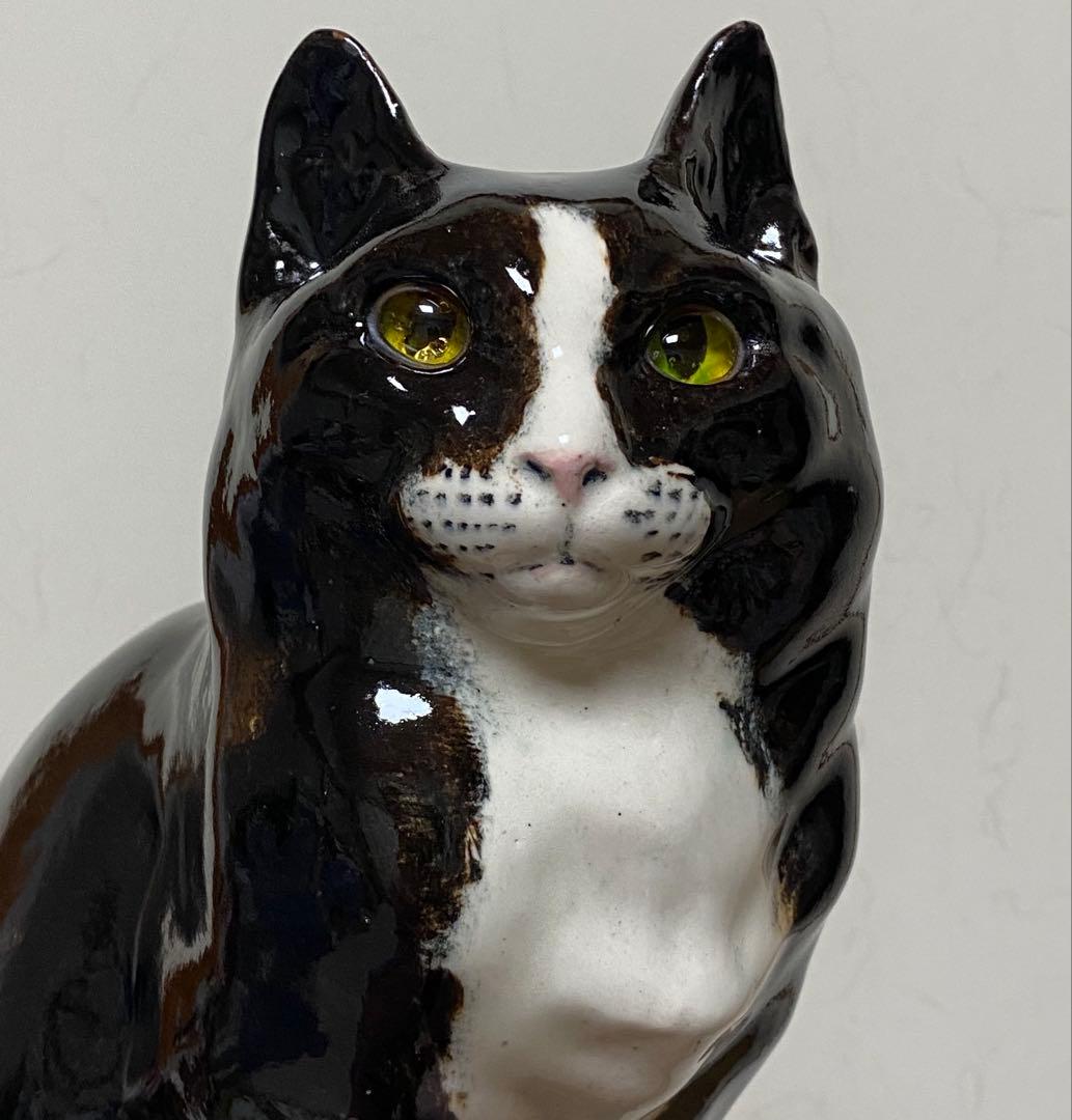 モデルNo.42　ウィンスタンレイキャット　初期作品　白黒ハチワレ猫　貫入無し❣️