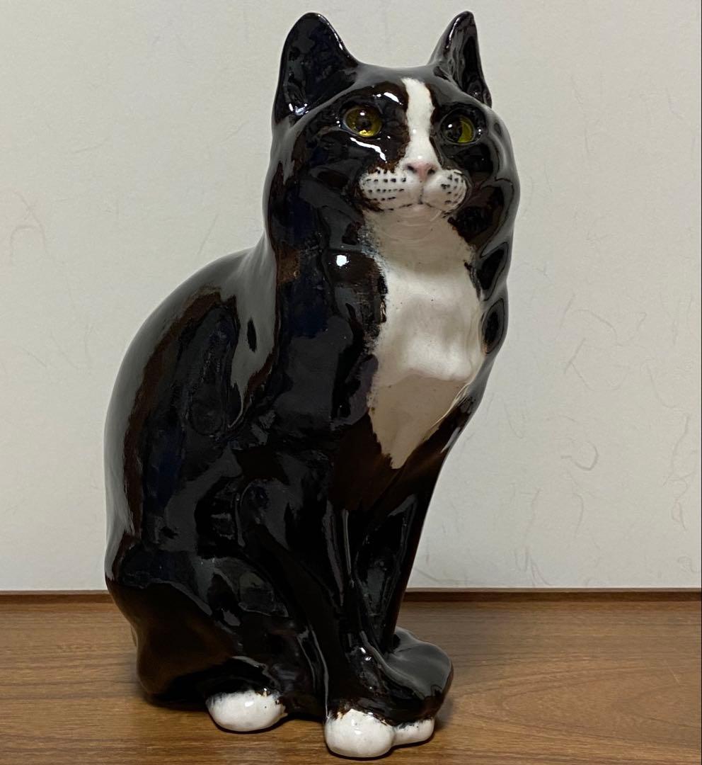 モデルNo.42　ウィンスタンレイキャット　初期作品　白黒ハチワレ猫　貫入無し❣️