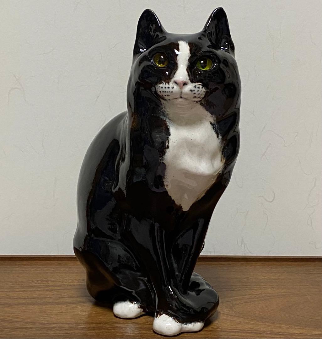 モデルNo.42　ウィンスタンレイキャット　初期作品　白黒ハチワレ猫　貫入無し❣️