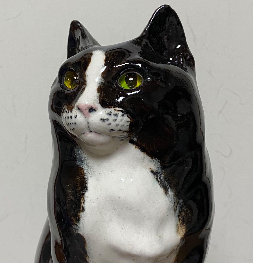 モデルNo.42　ウィンスタンレイキャット　初期作品　白黒ハチワレ猫　貫入無し❣️