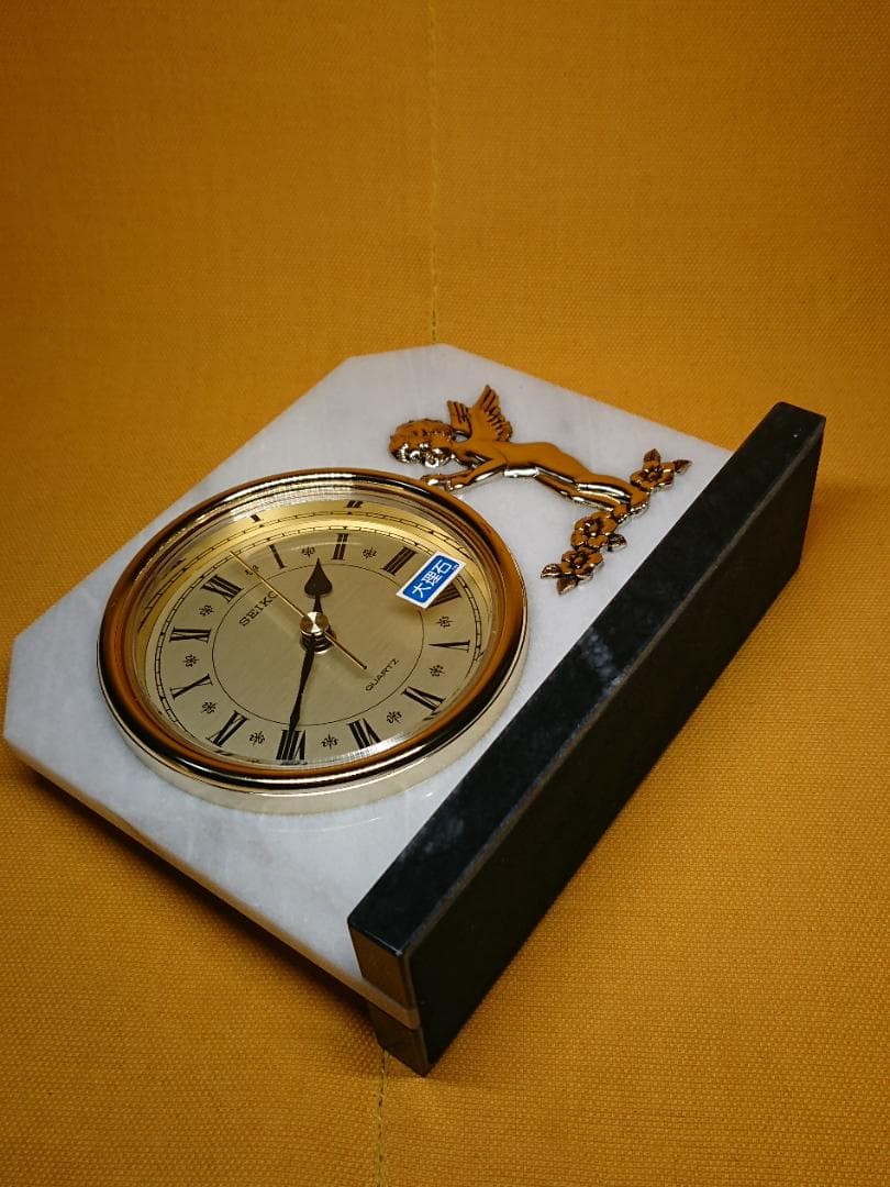 【美品】SEIKO　置時計　天然石　置物　インテリア　工芸品　美術品　A1461