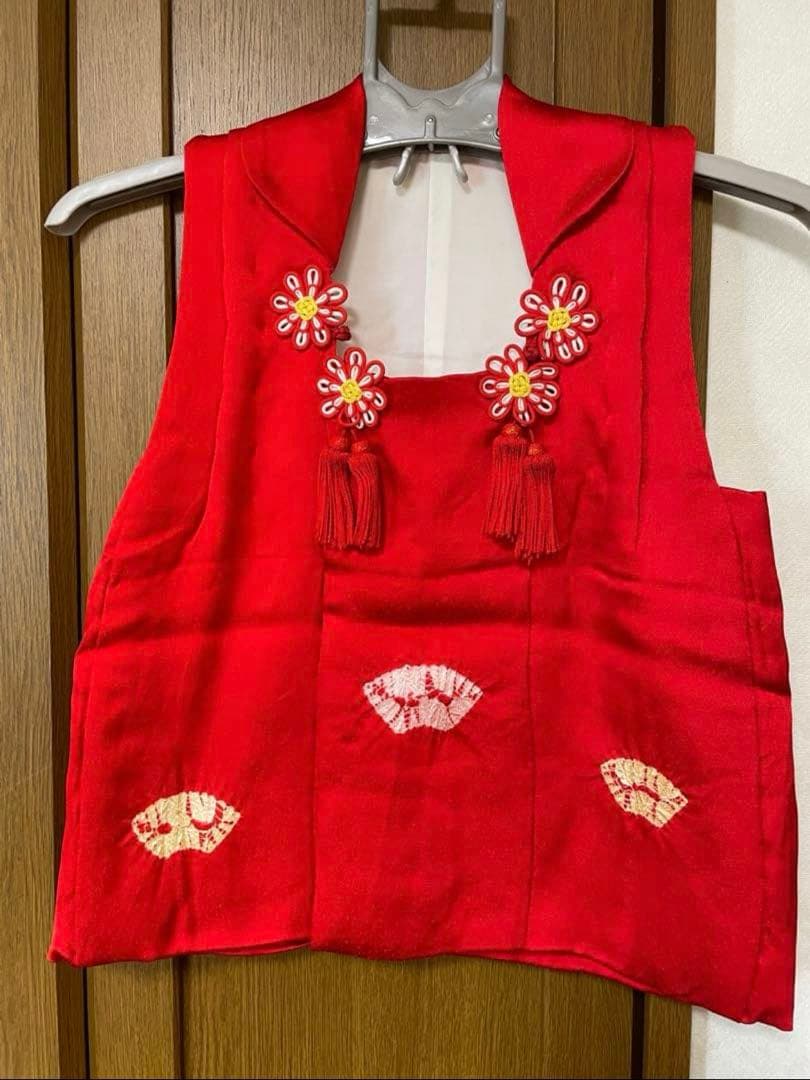 正絹　女児　七五三　お宮参り　赤　刺繍　絞り　フルセット