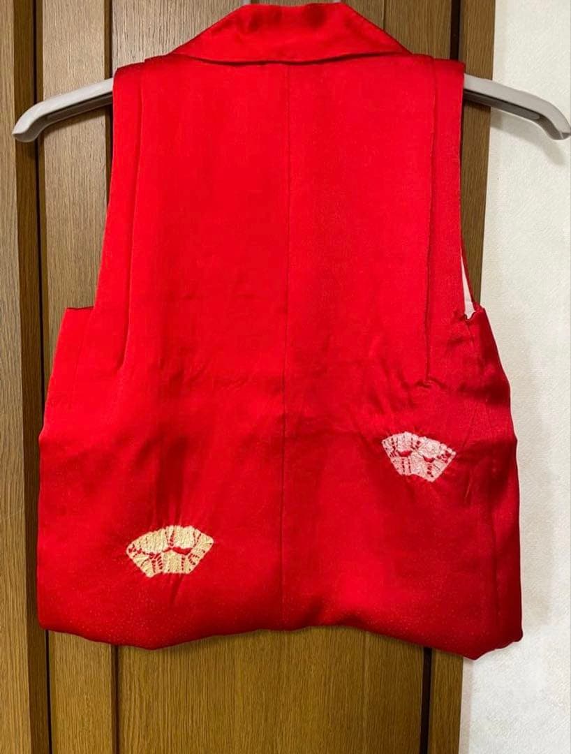 正絹　女児　七五三　お宮参り　赤　刺繍　絞り　フルセット