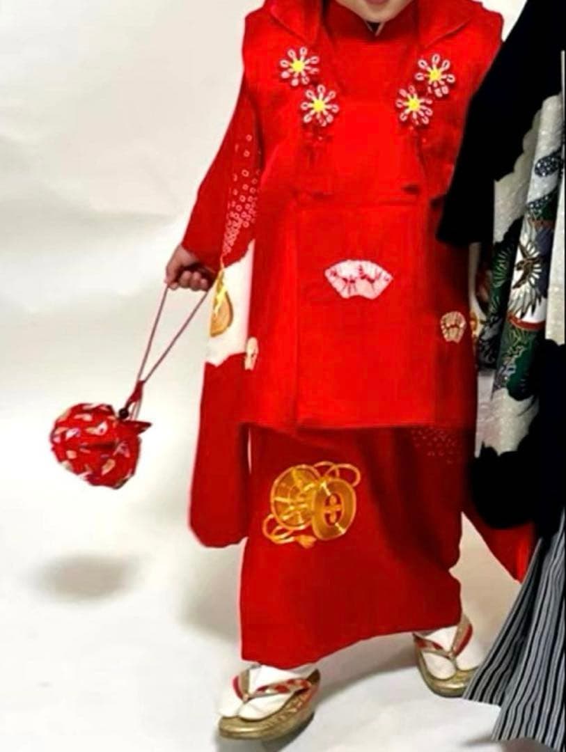 正絹　女児　七五三　お宮参り　赤　刺繍　絞り　フルセット