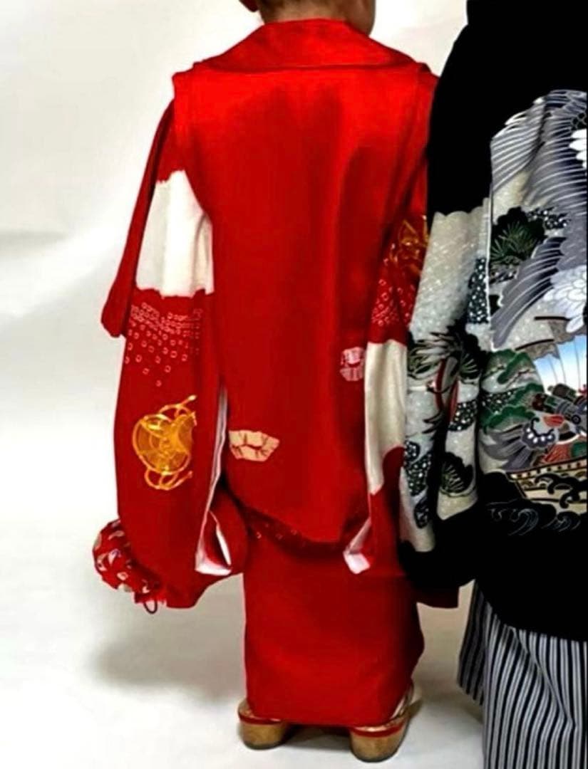 正絹　女児　七五三　お宮参り　赤　刺繍　絞り　フルセット