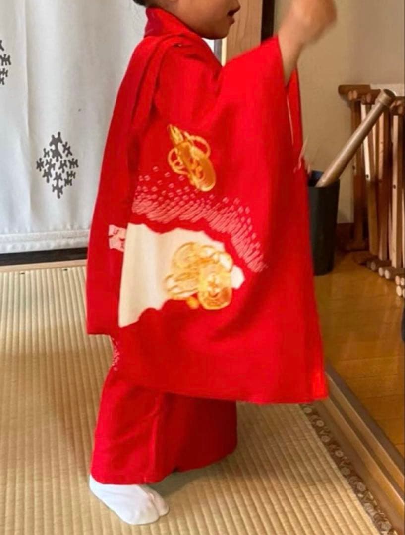 正絹　女児　七五三　お宮参り　赤　刺繍　絞り　フルセット