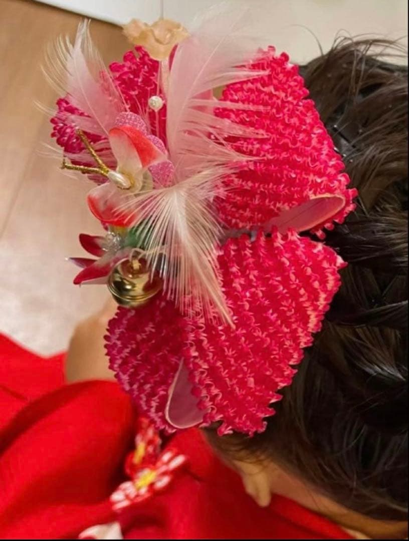 正絹　女児　七五三　お宮参り　赤　刺繍　絞り　フルセット