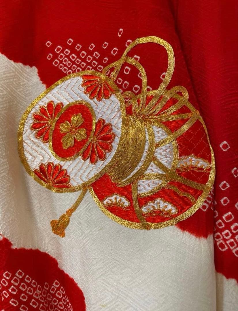 正絹　女児　七五三　お宮参り　赤　刺繍　絞り　フルセット
