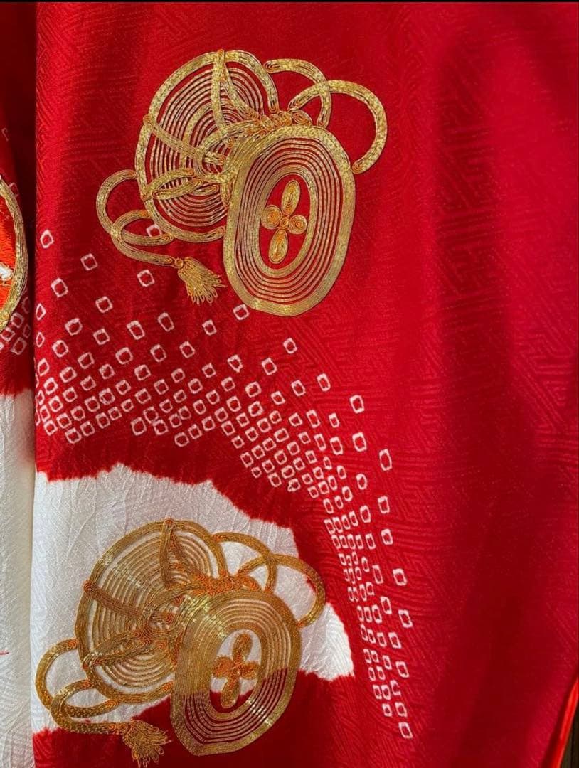 正絹　女児　七五三　お宮参り　赤　刺繍　絞り　フルセット