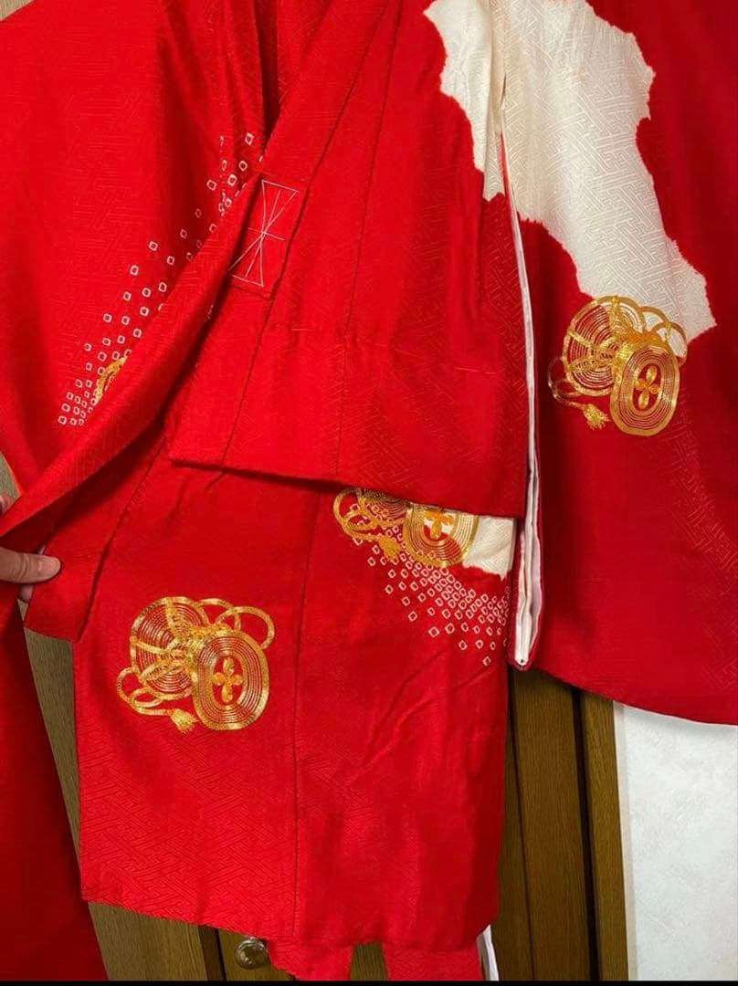 正絹　女児　七五三　お宮参り　赤　刺繍　絞り　フルセット