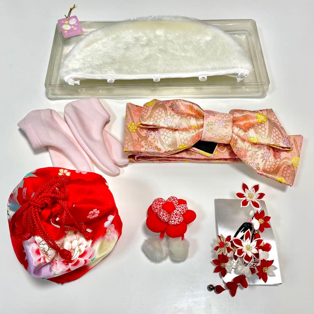 七五三 絹 着物 被布 9点セット 女の子 ３歳 753 赤 フルセット