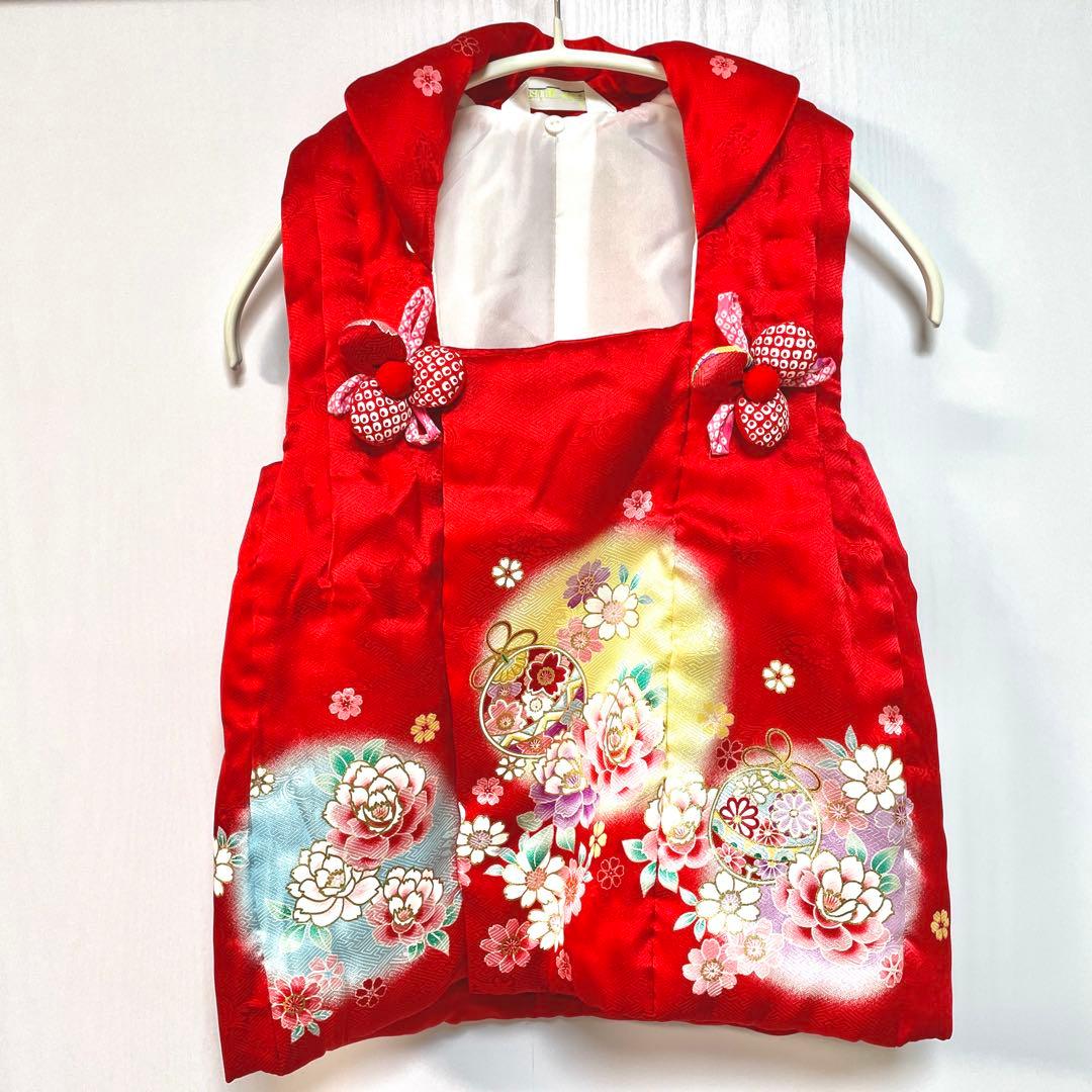 七五三 絹 着物 被布 9点セット 女の子 ３歳 753 赤 フルセット