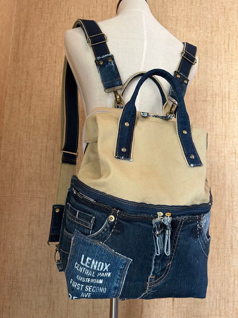 デニムリメイク　ボストンバッグ　ワイヤーバッグ　ショルダー　リュック