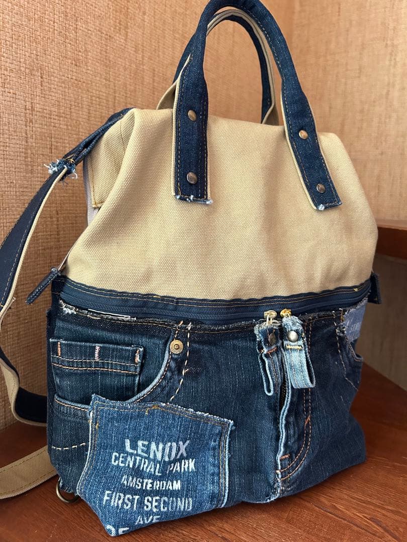 デニムリメイク　ボストンバッグ　ワイヤーバッグ　ショルダー　リュック