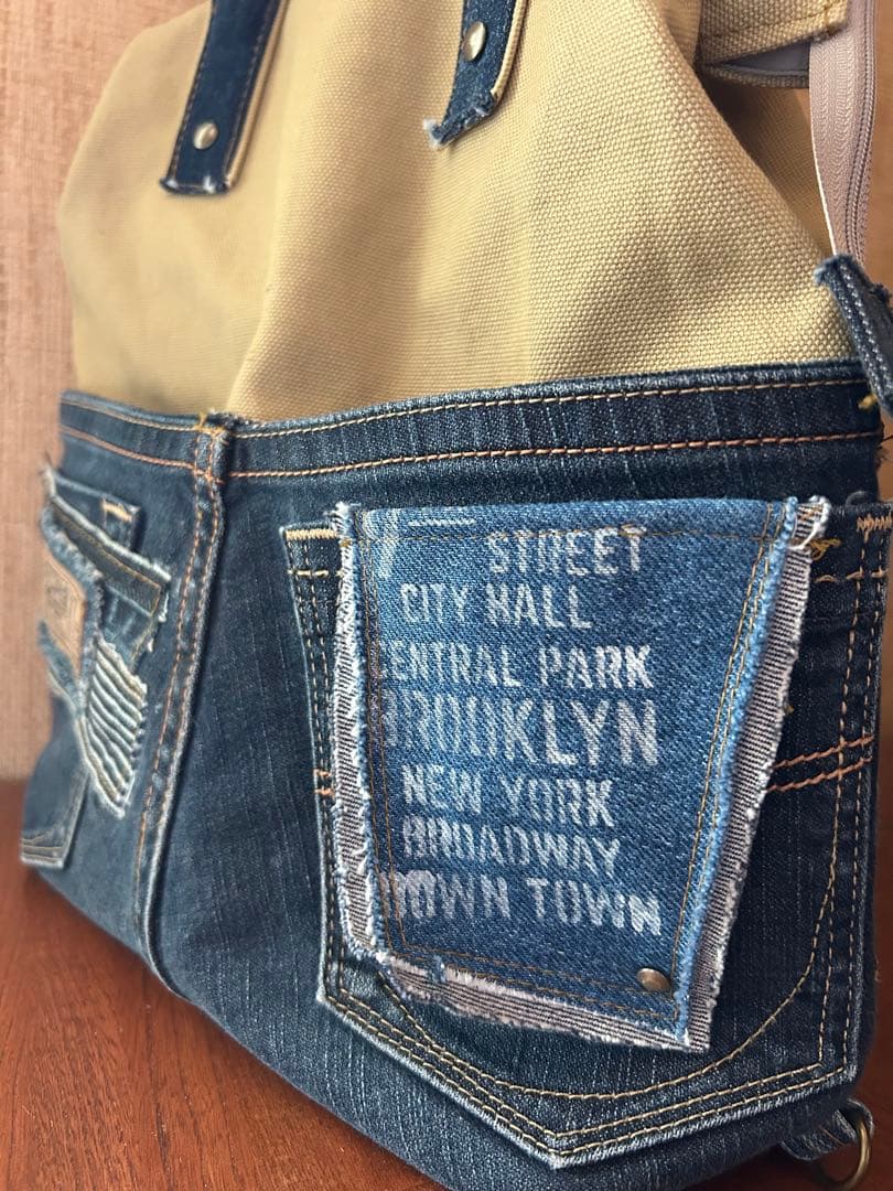 デニムリメイク　ボストンバッグ　ワイヤーバッグ　ショルダー　リュック