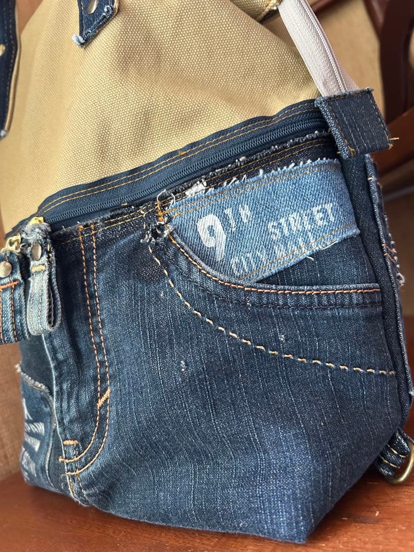 デニムリメイク　ボストンバッグ　ワイヤーバッグ　ショルダー　リュック