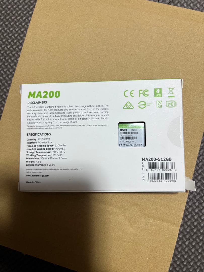 新品　Acer MA200 M.2 SSD 2230 内蔵SSD 512GB