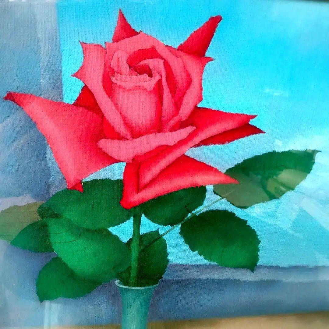 油絵．陽春・岩崎行雄画・額は少々傷み有写真を良く見てお求め下さい黄袋、タトウ入り