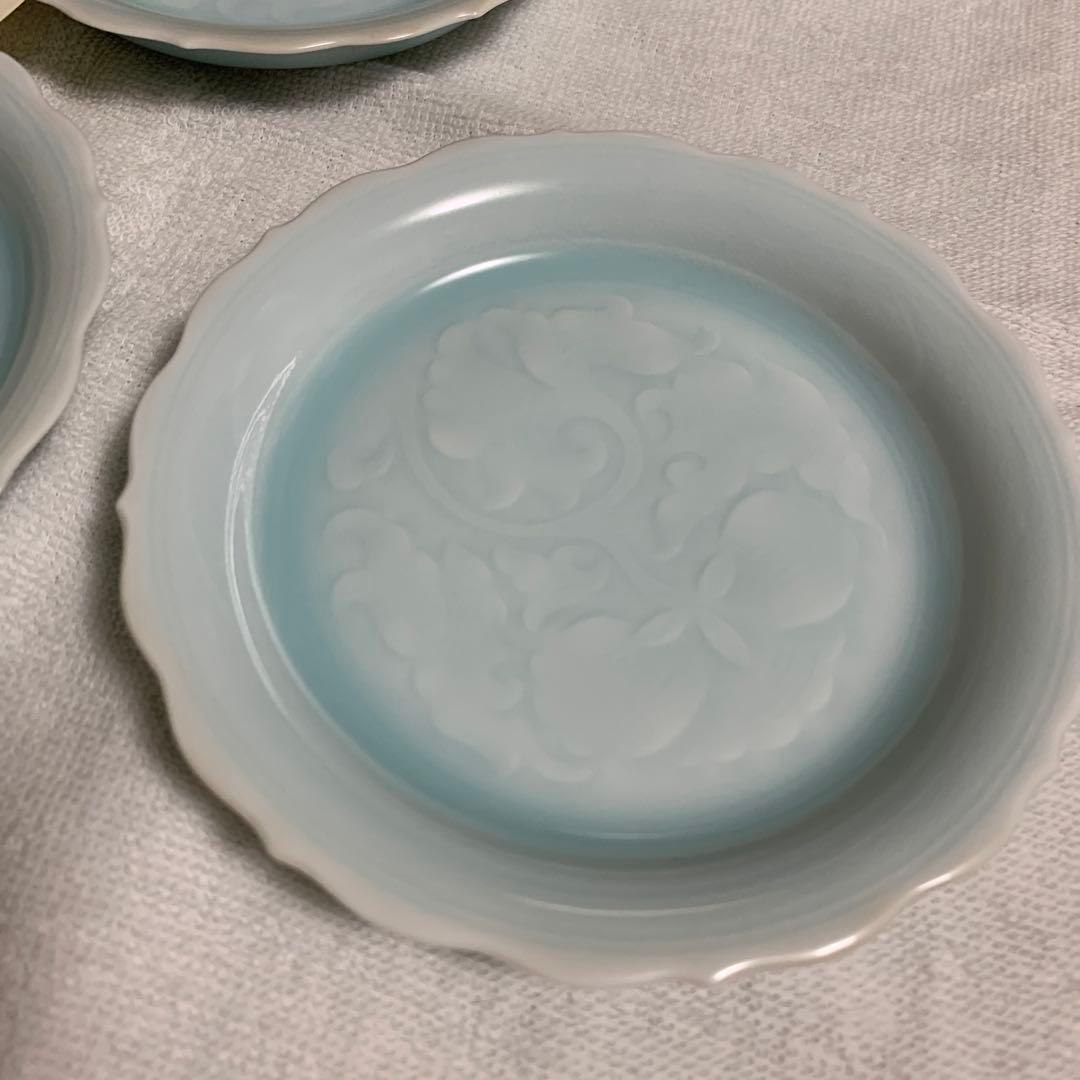 快山窯　人間国宝　塚本快示　青白磁　銘々皿　5枚セット