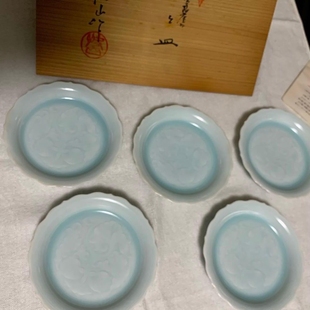 快山窯　人間国宝　塚本快示　青白磁　銘々皿　5枚セット