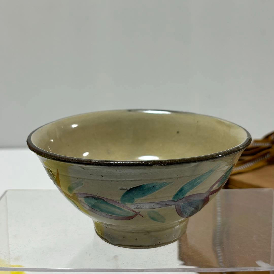 琉球　壺屋焼　小橋川仁王窯　赤絵　茶碗　木箱　沖縄　茶道