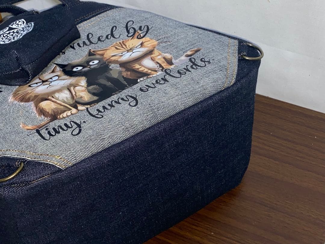 ☆岡山デニム☆ステンシル☆トラネコ☆悪ネコ☆4wayボストンバッグ