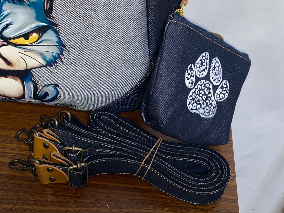 ☆岡山デニム☆ステンシル☆トラネコ☆悪ネコ☆4wayボストンバッグ