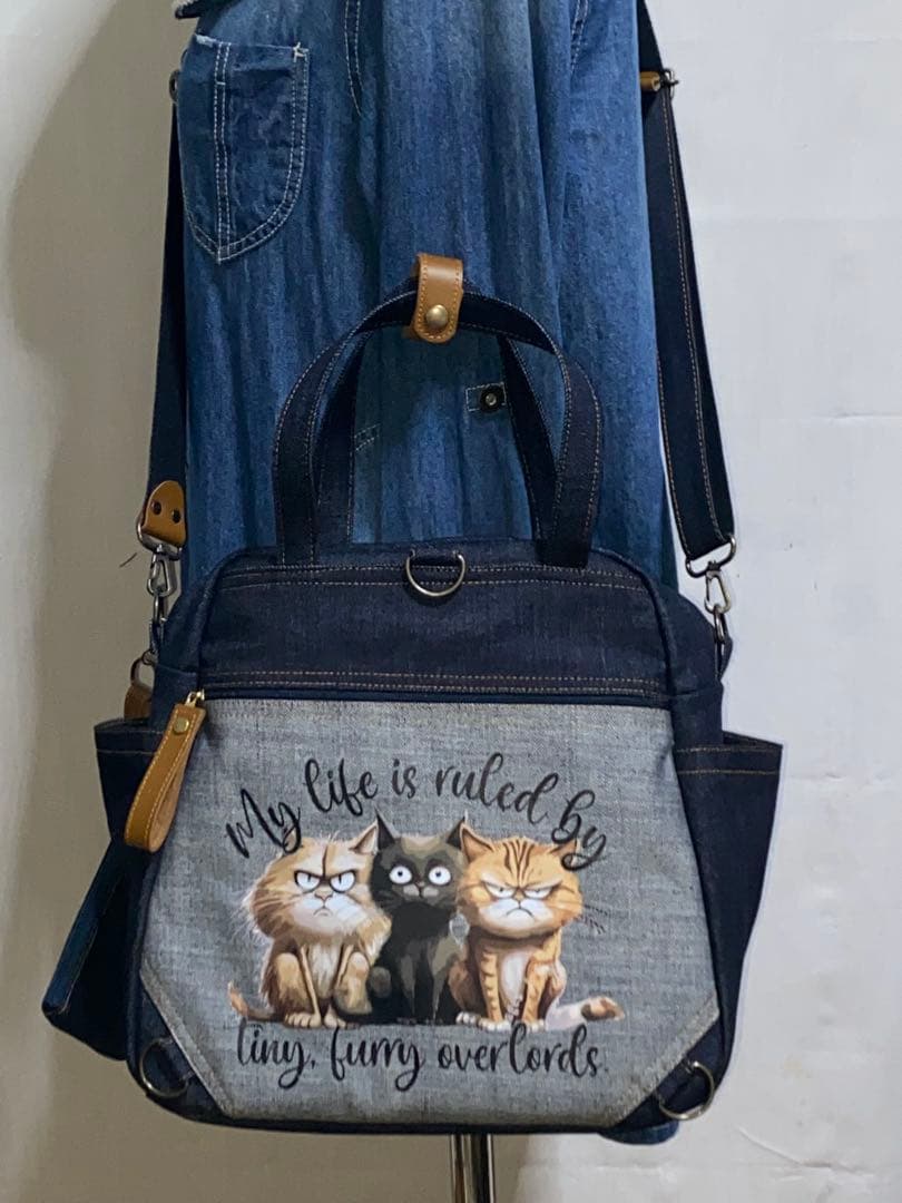☆岡山デニム☆ステンシル☆トラネコ☆悪ネコ☆4wayボストンバッグ