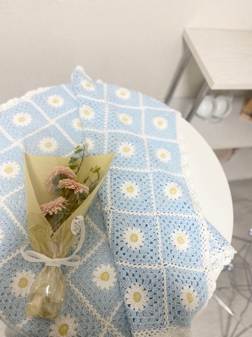 【70㎝×100㎝】ブランケット　おくるみ　大判　マルチカバー　花柄　【ソーダ】