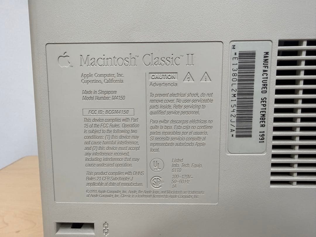 TG382☆美品☆Macintosh Classic2☆1991年製☆レトロPC