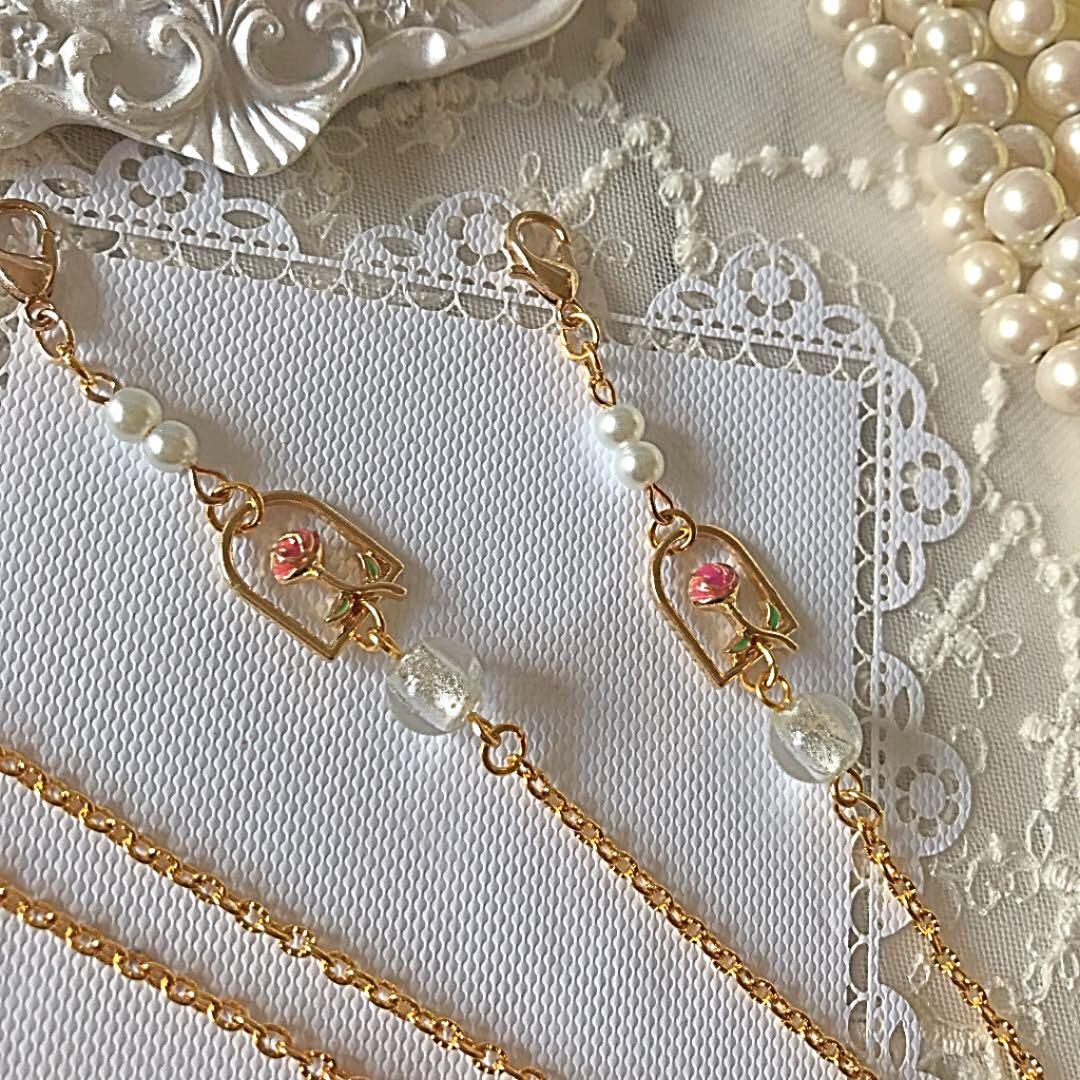 ♪377❤️ 薔薇　パール　ガラスビーズ　マスクチェーン　マスク　ハンドメイド