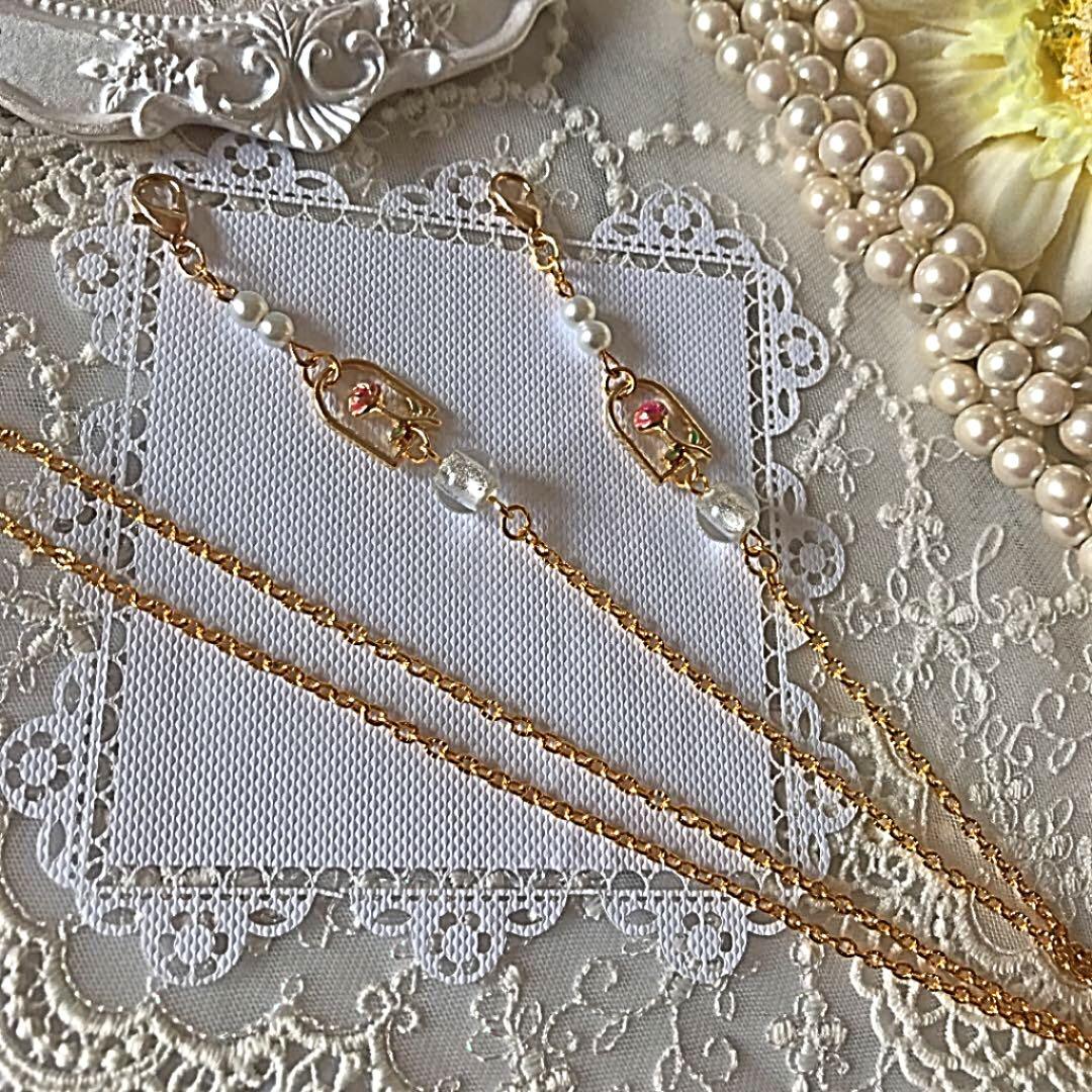 ♪377❤️ 薔薇　パール　ガラスビーズ　マスクチェーン　マスク　ハンドメイド