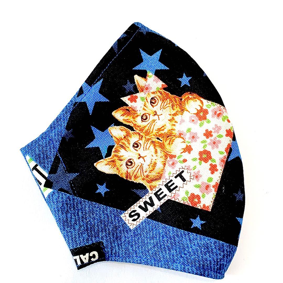 No.658 オーダーマスク　猫　デニム　ロゴ　ハンドメイド　おまとめ割
