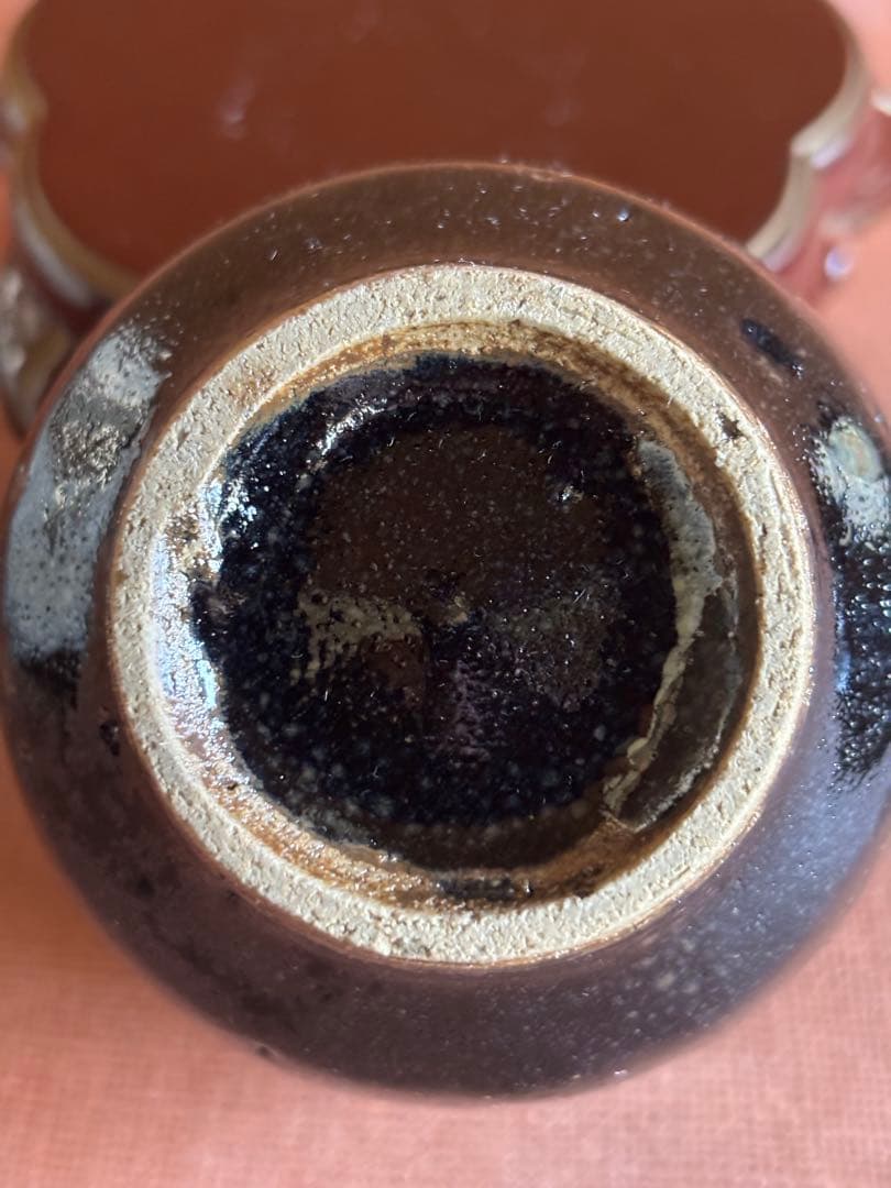 河井寛次郎作黒鉄釉草花丸窓絵文筒碗　検森の夜明