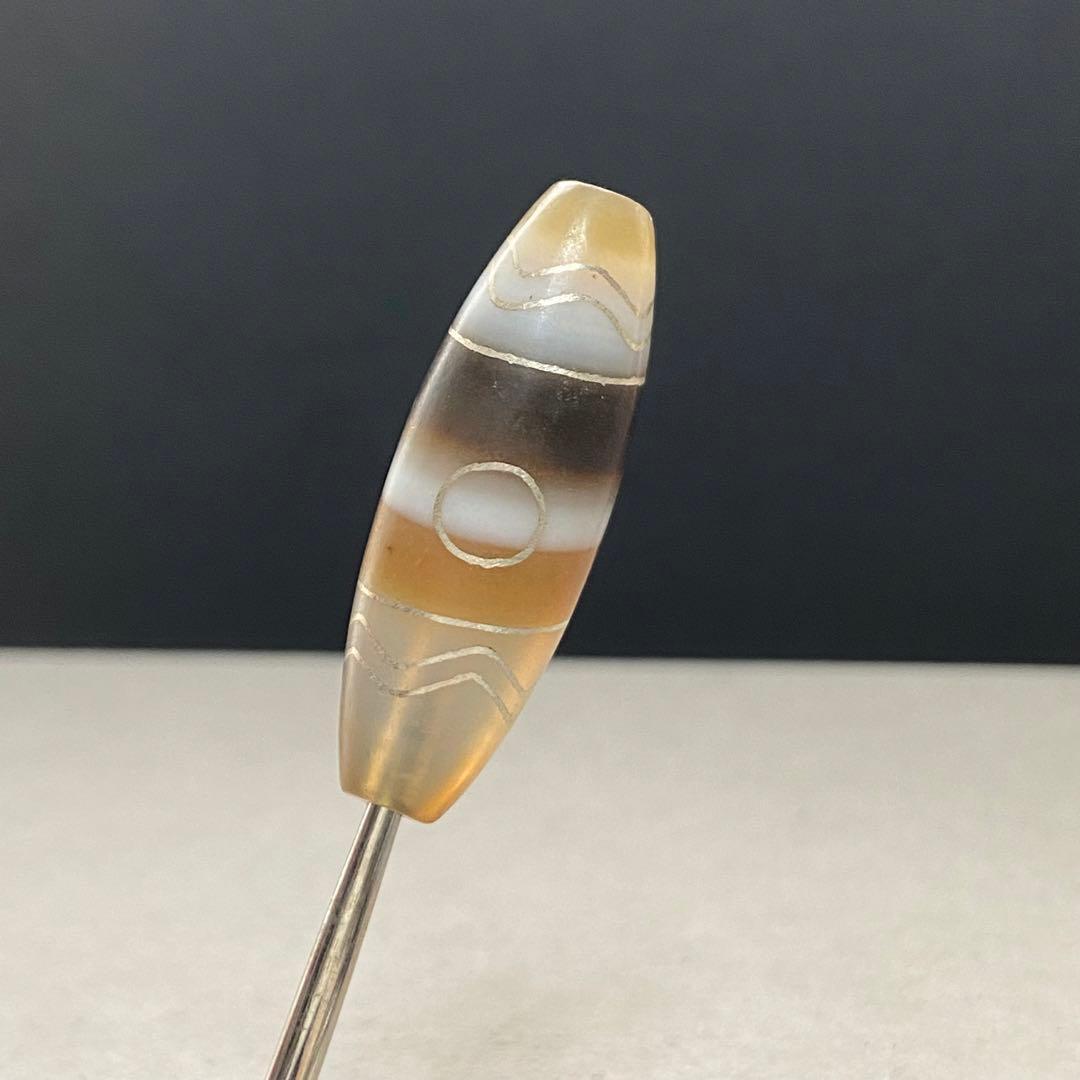 値下げ‼️D407 銀線天珠 日月星天珠 37.0×12.7 瑪瑙