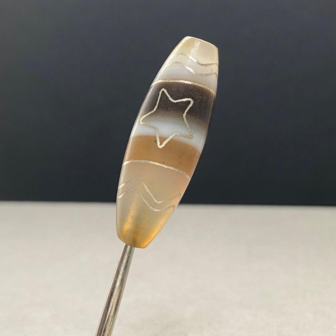 値下げ‼️D407 銀線天珠 日月星天珠 37.0×12.7 瑪瑙
