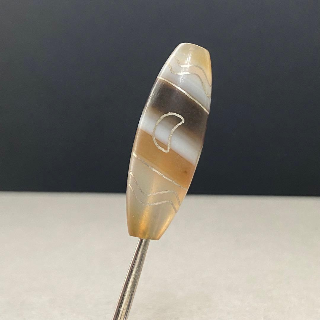 値下げ‼️D407 銀線天珠 日月星天珠 37.0×12.7 瑪瑙