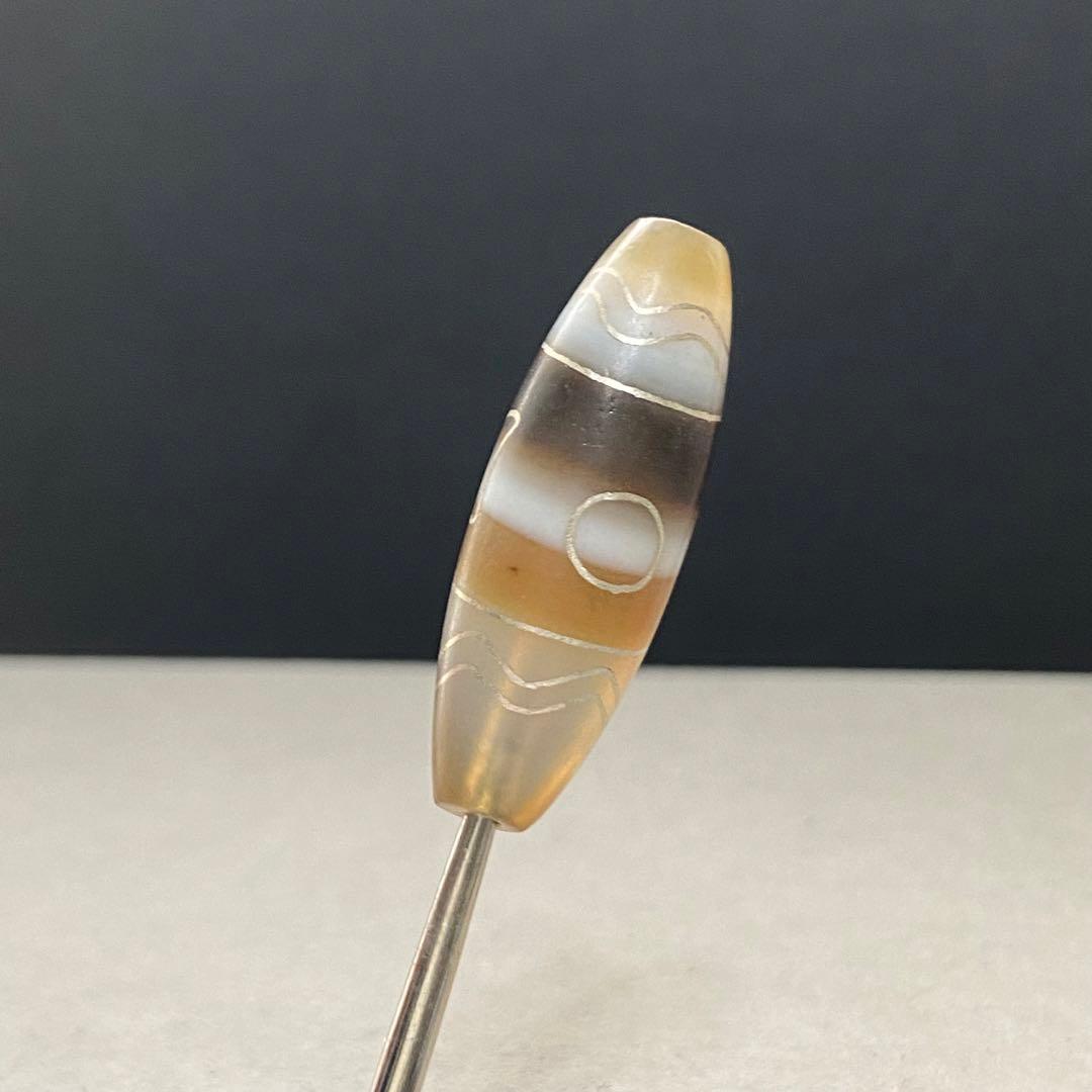 値下げ‼️D407 銀線天珠 日月星天珠 37.0×12.7 瑪瑙